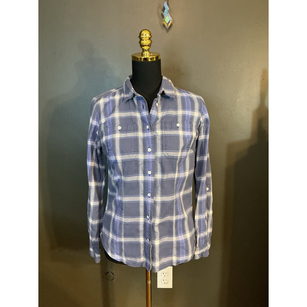 Duluth Trading Co Blue Plaid Long Sleeve Flannel Button Down Women's XS